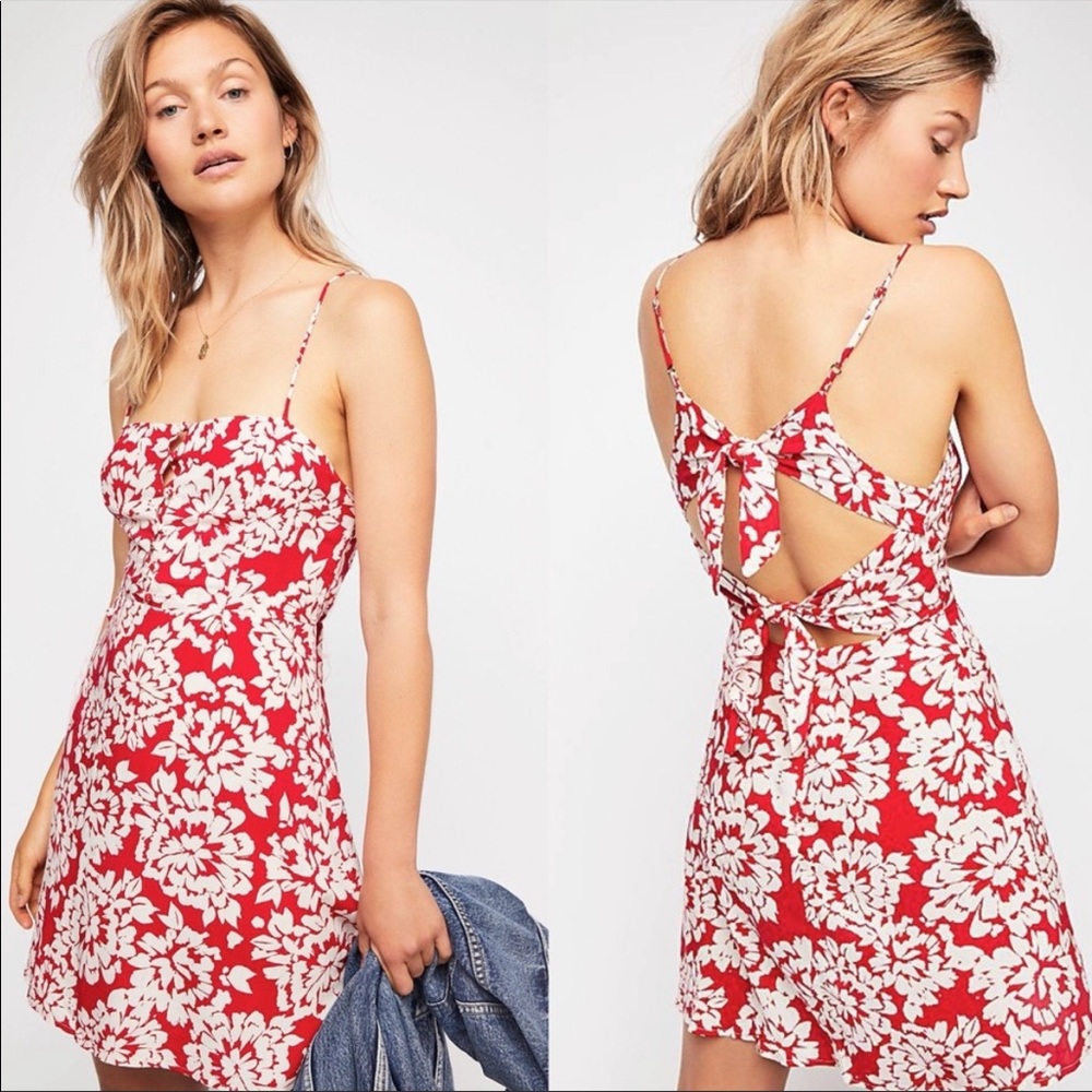 Free People Red & White Floral tie dress, size L